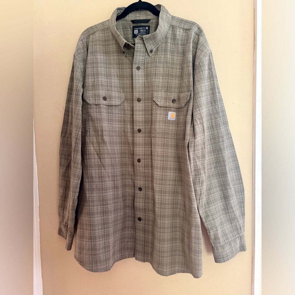 Carhartt Men's Olive Green Plaid Shirt - Loose Fit 2XL